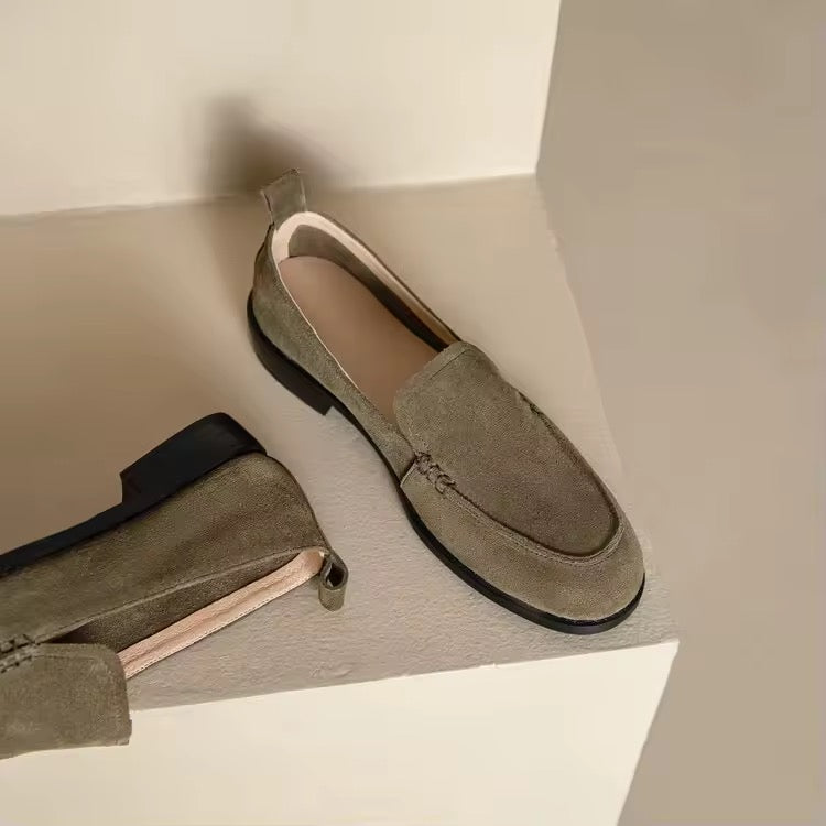Caly Green Leather Suede Slip-on Loafers