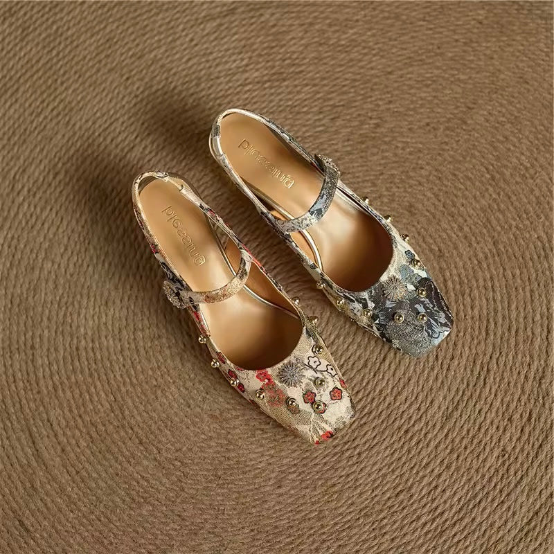 Tamia Apricot Floral Mary Jane Block Heel Slingbacks