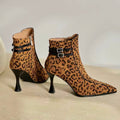 Celine Leopard-Print Flared Heel Leather Ankle Boots