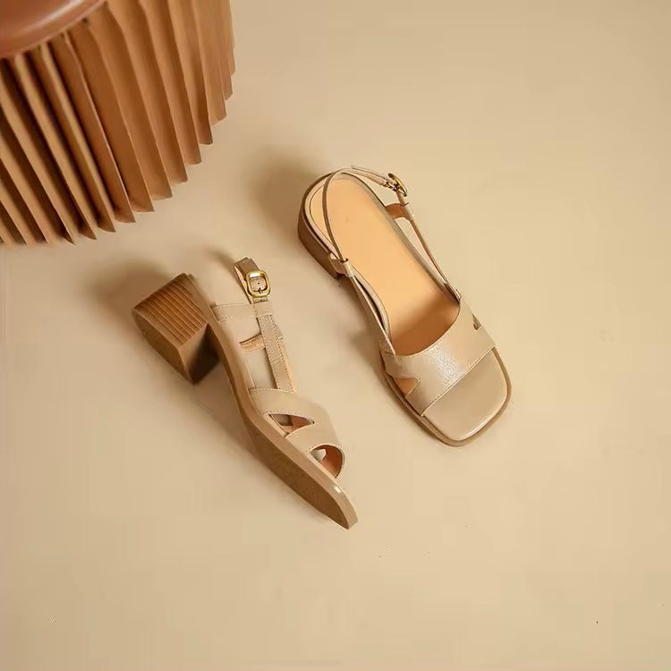 Paulina Nude Leather Strides Low-Block Sandals