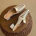 Mercy White Cut-Out Mid Height Block Heel Mules