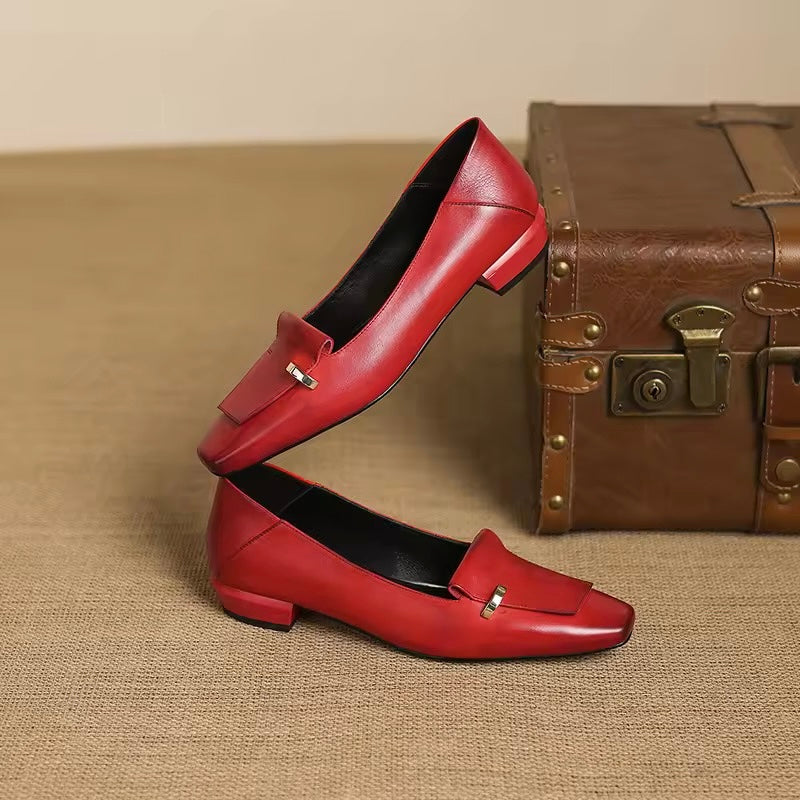 Heloise Red Genuine Leather Square Toe Pumps