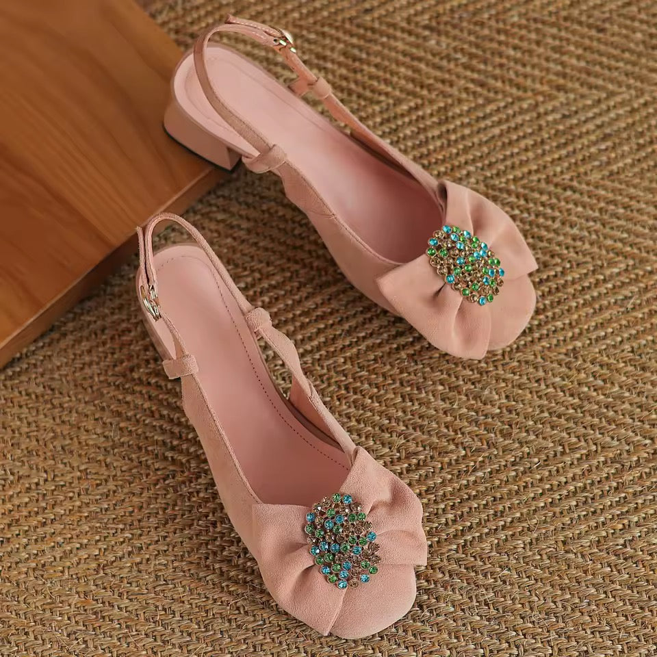 Charlotte Pink Natural Suede Slingback Sandals