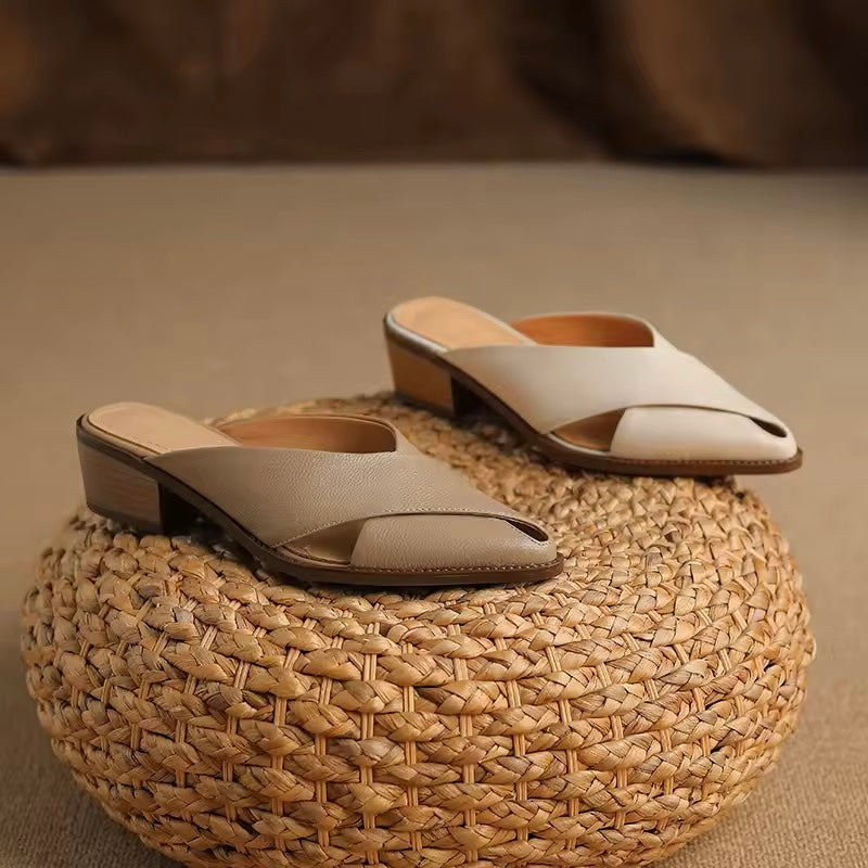 Matilda Apricot Cut-Out Leather Mules