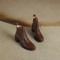 Roanna Brown Leather Lace-Up Block Heel Ankle Boots