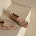 Caly Taupe Leather Suede Slip-on Loafers