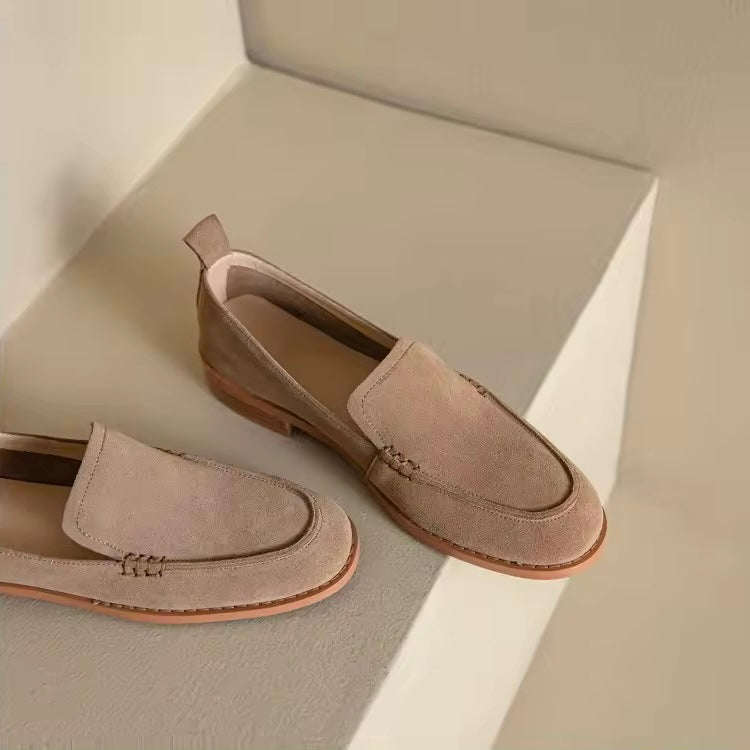 Caly Taupe Leather Suede Slip-on Loafers