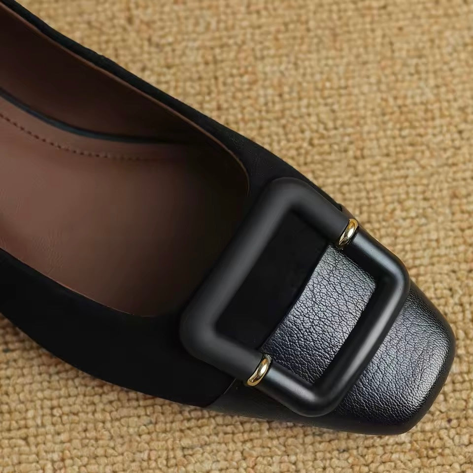 Juliane Black Leather Patchwork ballet Flats