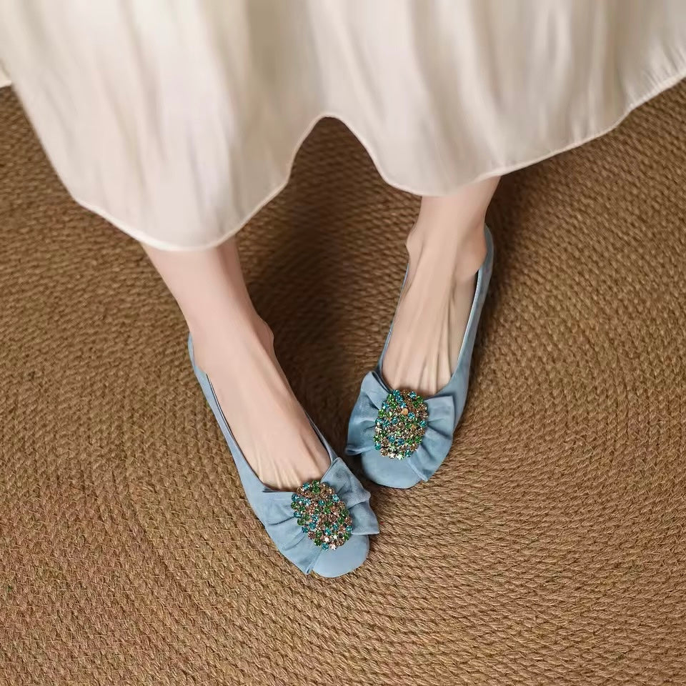 Charlotte Blue Natural Suede Slip-on Pumps