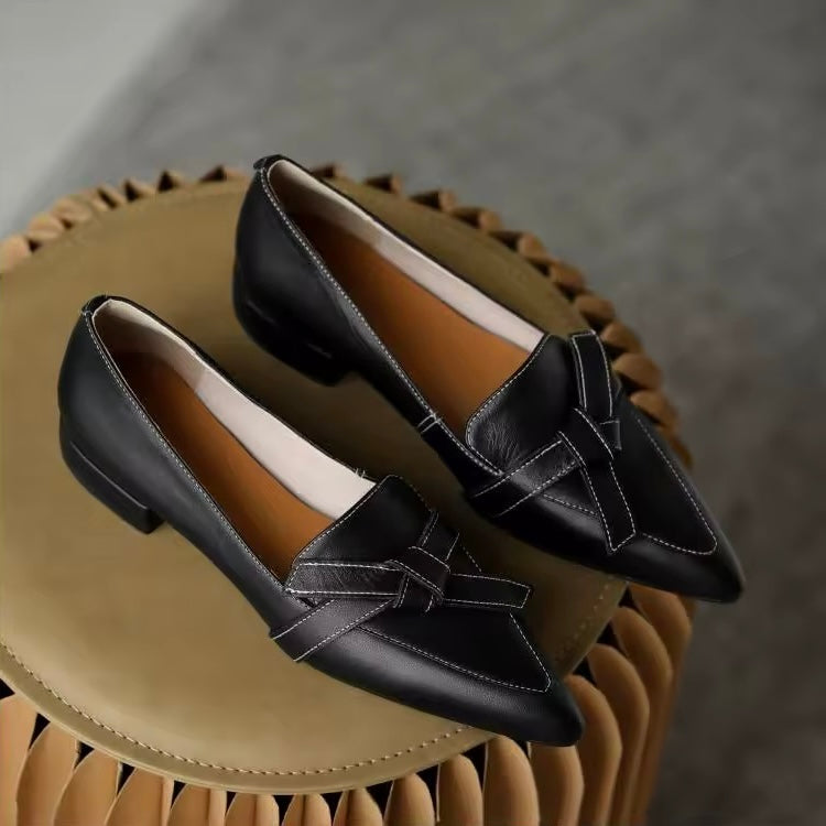 Saeda Black Pointed-Toe Block Heels Loafer