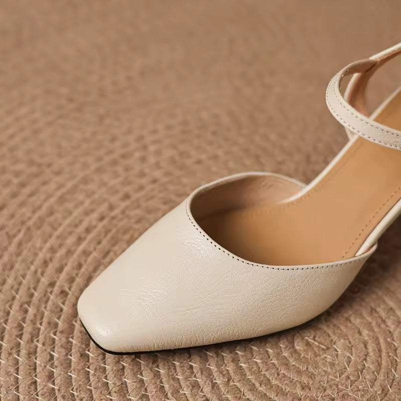 Freya Off-White Leather Sculptural Heel Slingback Sandals