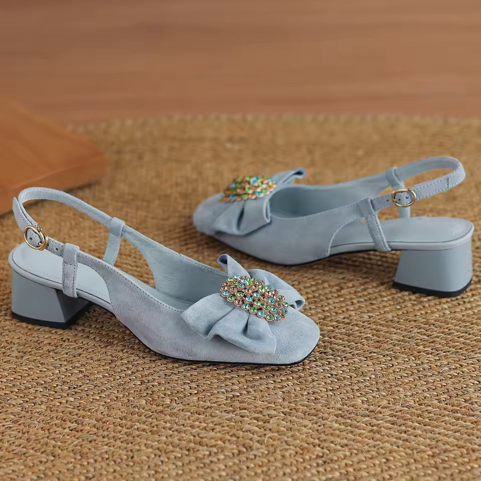 Charlotte Blue Natural Suede Slingback Sandals