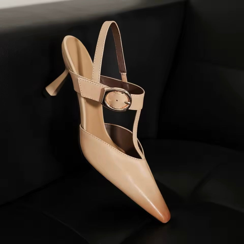 Jasmine Alsa Nude Pointy Toe Stiletto T-Strap Shoes