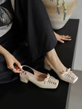 Lesilla Cream Woven Slingback Block Slingback Heels