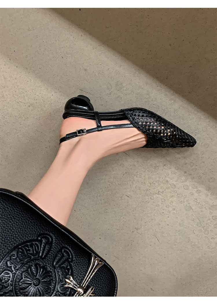 Tracy Black Woven Pointy-Toe Slingback