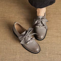 Tasha Grey Leather Ribbon Bow Accent Loafers