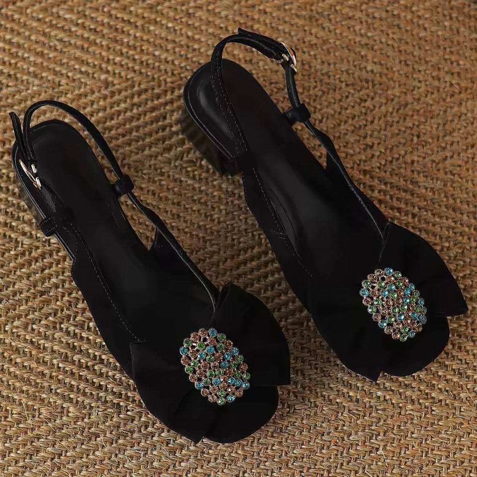 Charlotte Black Natural Suede Slingback Sandals