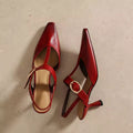 Jasmine Alsa Red Pointy Toe Stiletto T-Strap Shoes
