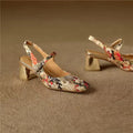 Tamia Apricot Floral Mary Jane Block Heel Slingbacks