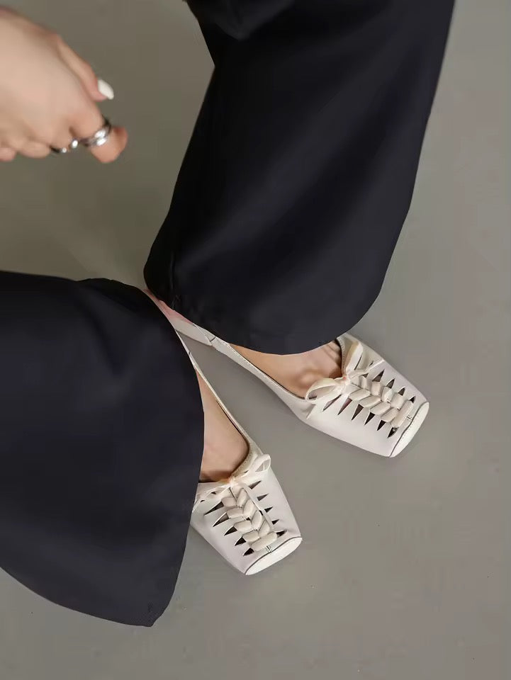 Lesilla Cream Woven Slingback Block Slingback Heels