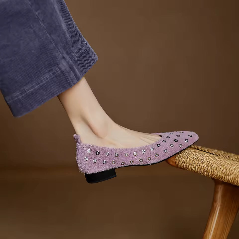 Chloe Purple Leather Grommet High Vamp Ballet Flats