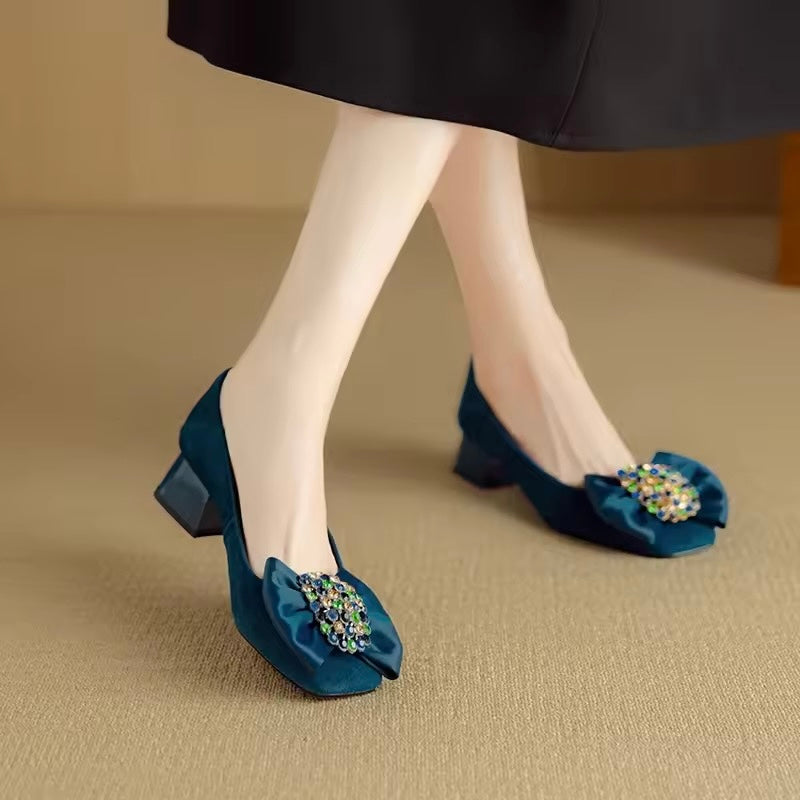 Charlotte Teal Blue Natural Suede Slip-on Pumps