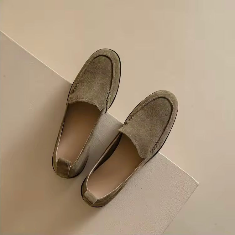 Caly Green Leather Suede Slip-on Loafers