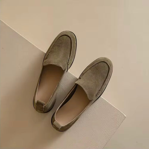 Caly Green Leather Suede Slip-on Loafers