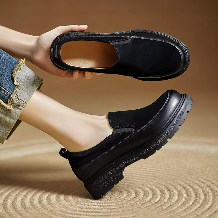 Michelle Black Chunky Leather Platform Loafers