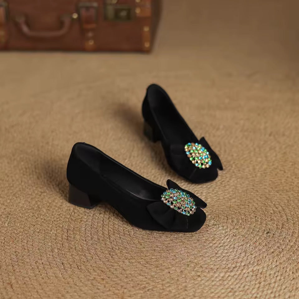 Charlotte Black Natural Suede Slip-on Pumps