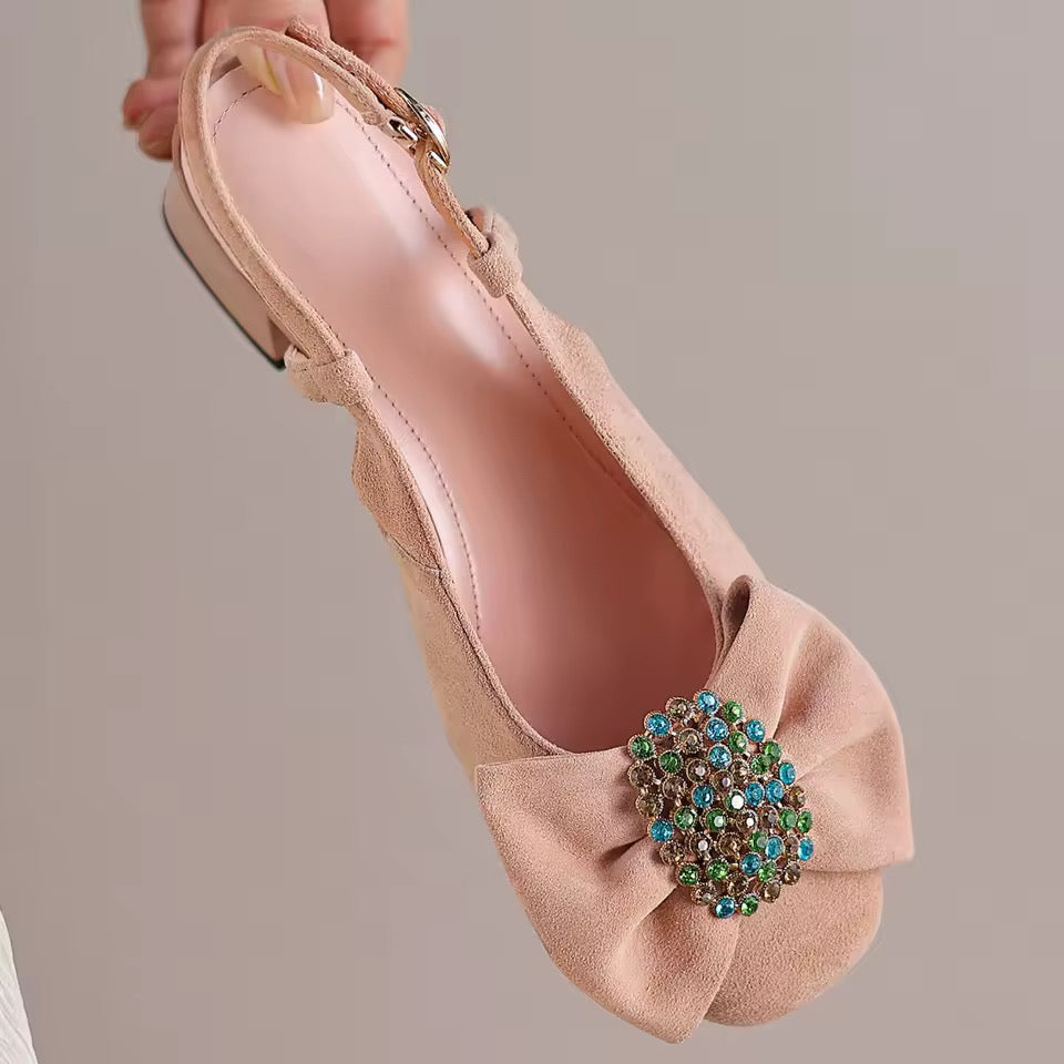 Charlotte Pink Natural Suede Slingback Sandals