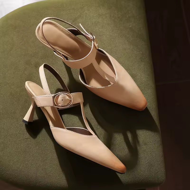 Jasmine Alsa Nude Pointy Toe Stiletto T-Strap Shoes