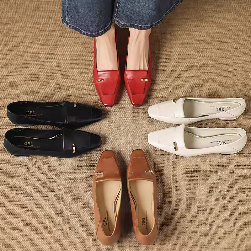 Heloise Red Genuine Leather Square Toe Pumps