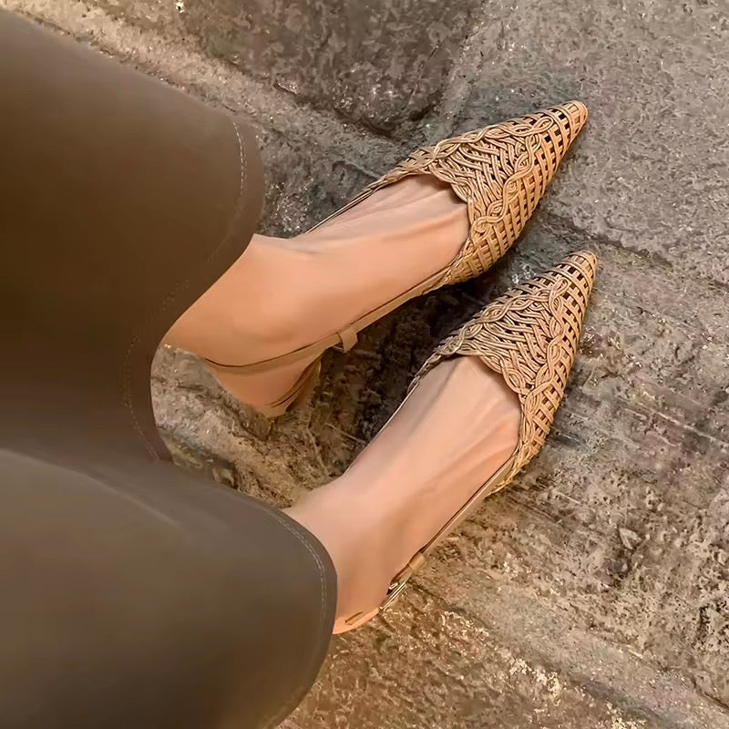 Tracy Nude Woven Pointy-Toe Slingbacks