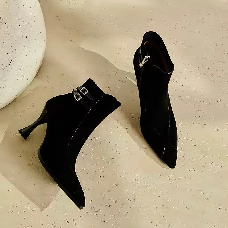 Celine Black Flared Heel Leather Ankle Boots