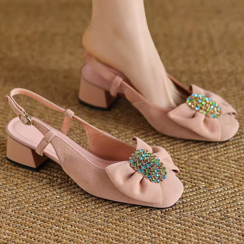 Charlotte Pink Natural Suede Slingback Sandals