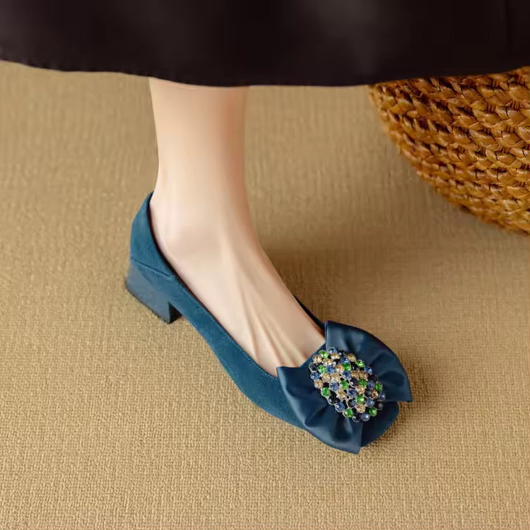 Charlotte Teal Blue Natural Suede Slip-on Pumps