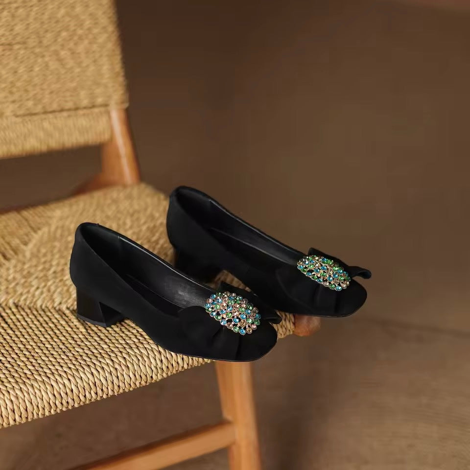 Charlotte Black Natural Suede Slip-on Pumps