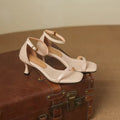 Ivy Apricot Suede Leather Square Toe Kitten Heel Sandals