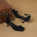 Ivy Black Suede Leather Square Toe Kitten Heel Sandals