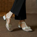 Hazel White Vintage Leather Gladiator Square Heels Sandals