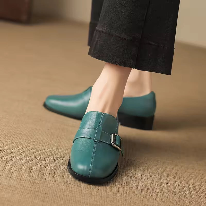Allegra Teal Green Leather Loafers