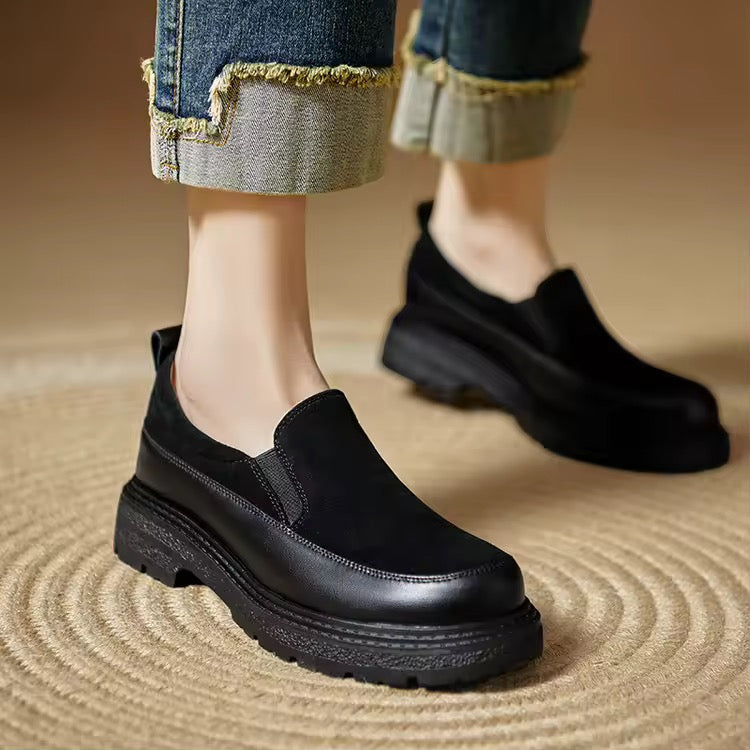 Michelle Black Chunky Leather Platform Loafers