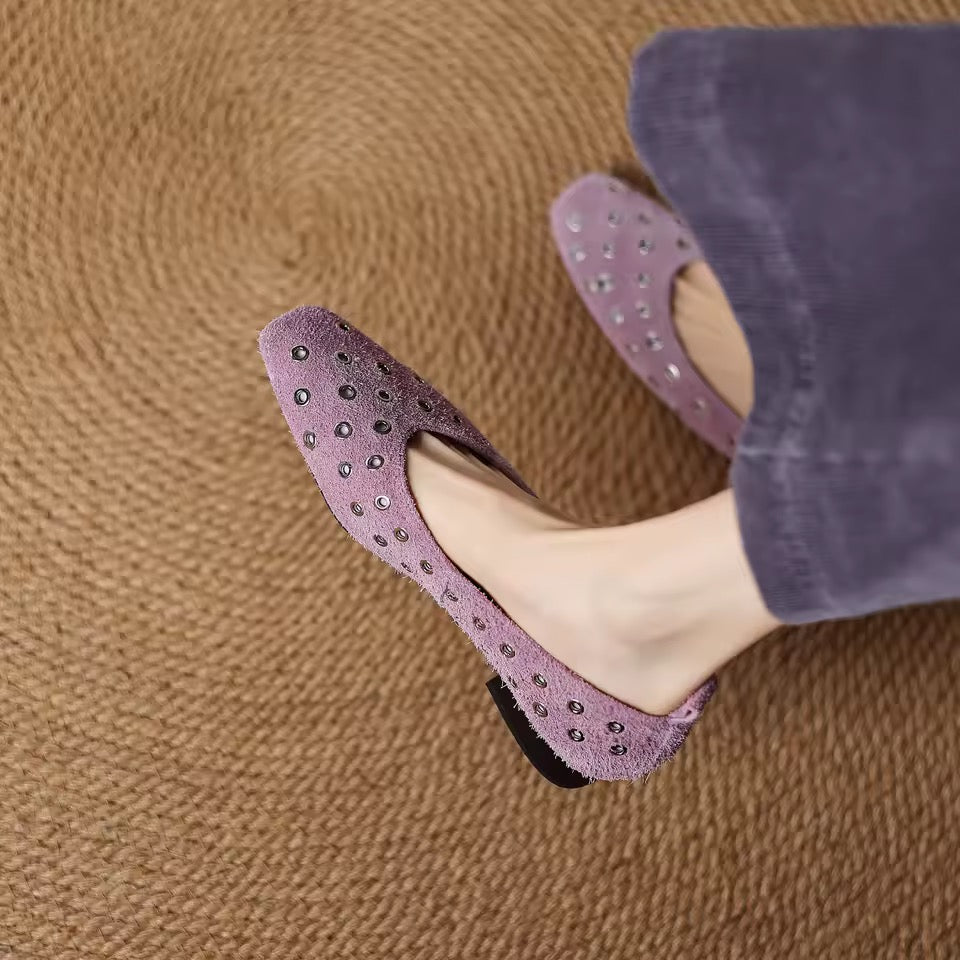 Chloe Purple Leather Grommet High Vamp Ballet Flats