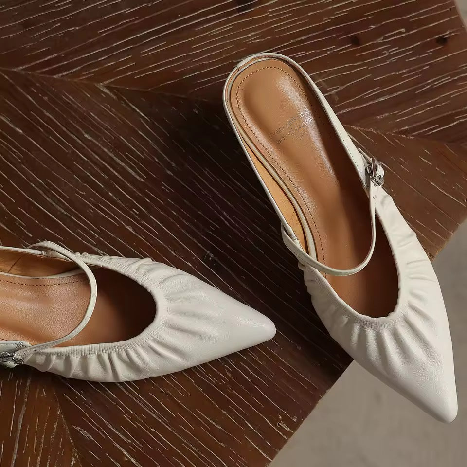 Jasmine Valerie Cream-White Leather Mary Jane Mules