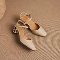 Freya Beige Leather Sculptural Heel Slingback Sandals