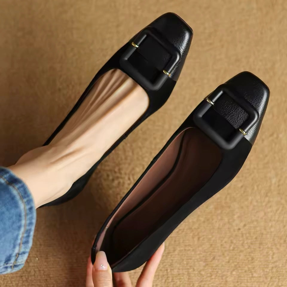 Juliane Black Leather Patchwork ballet Flats
