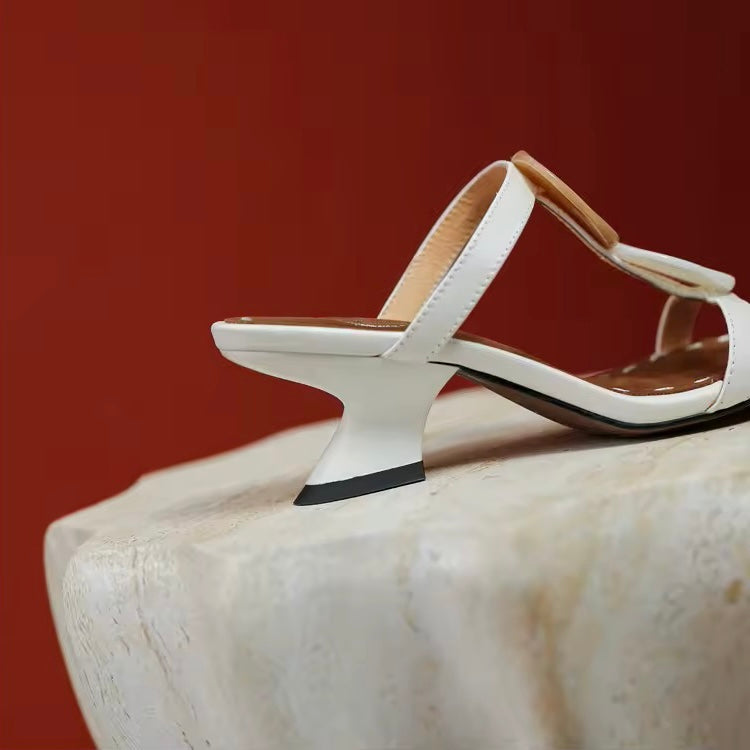 Roanna White Square Toe Marble Accent Heeled Sandals