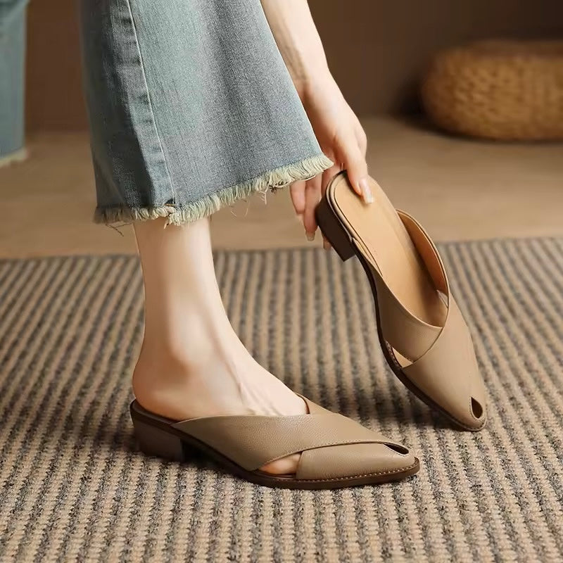 Matilda Apricot Cut-Out Leather Mules
