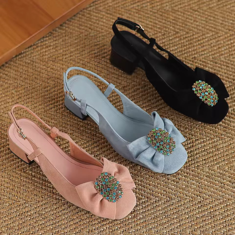 Charlotte Blue Natural Suede Slingback Sandals